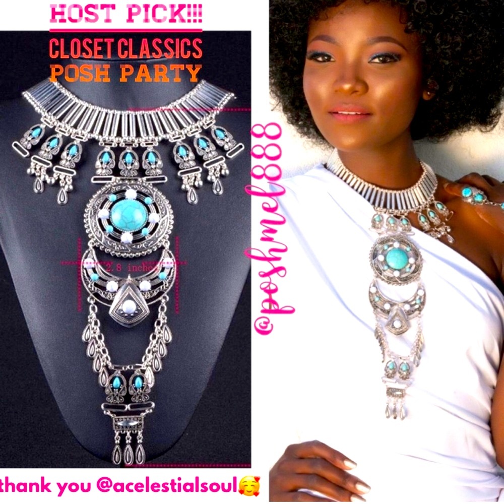 .::GoddessWear::. Exotic Turquoise+Silver Bib NEW Statement Necklace - Picture 16 of 16